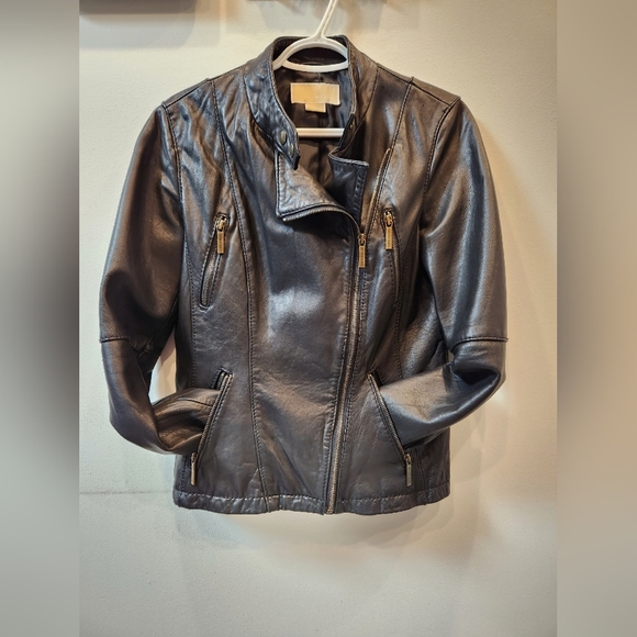 Michael Kors Leather Moto Jacket, Black, Size US M - Picture 3 of 15